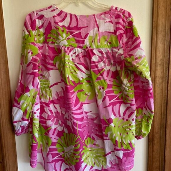 BARBARA GERWIT Cotton Tunic Top Pink Green Floral Print L - Picture 5 of 16